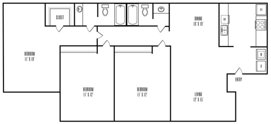 floor plan image of the two bedroom apartment at The Hive