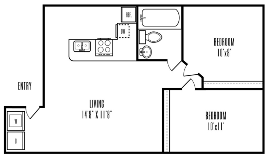 the floor plan for a two bedroom apartment at The Hive