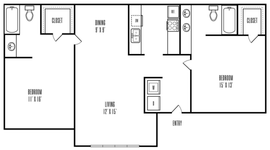 the floor plan for a two bedroom apartment at The Hive